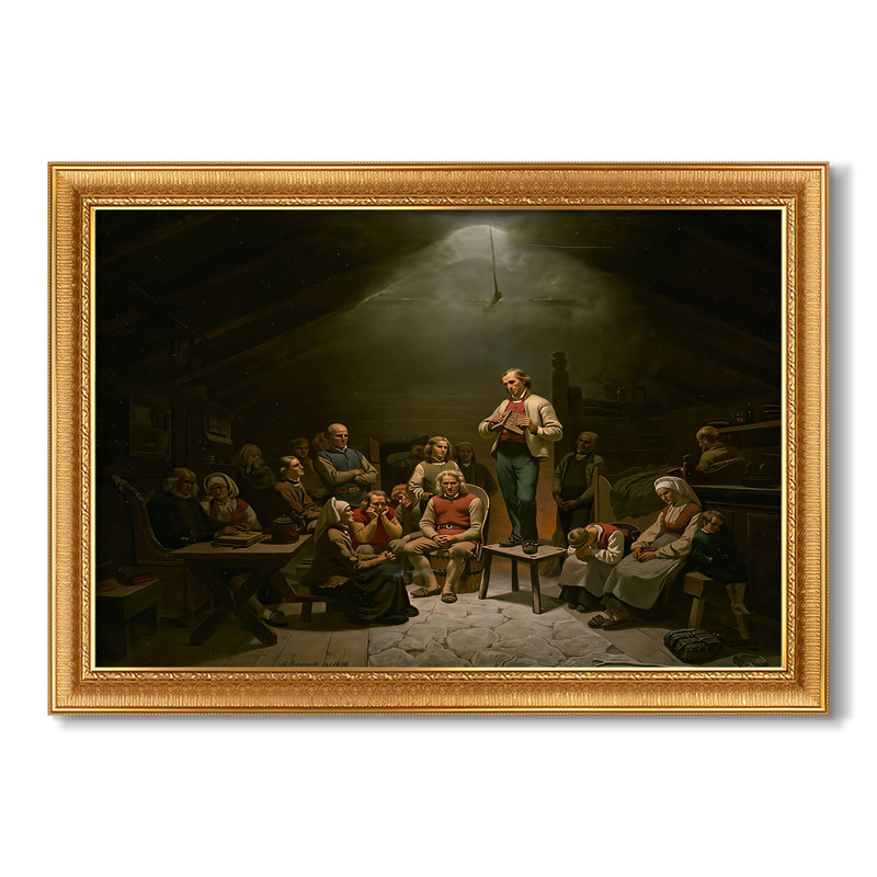Low Church Devotion (Haugianerne), 1848-Adolph Tidemand-Custom Framed Canvas, 29X41, Ornate Venetian Gold, No