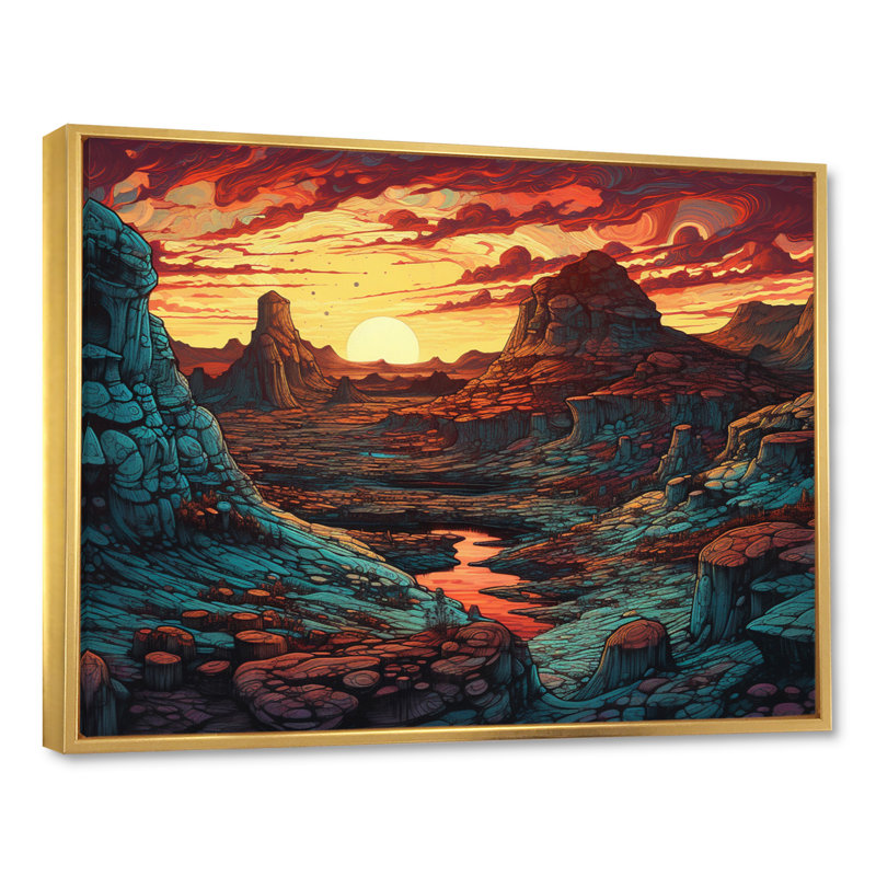 Vibrant lever de soleil sur le désert II - impression, H 34 po x l 44 po x P 1,5 po, Cadre flottant doré