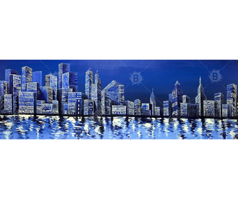 "Blue Skyline" - Contemporary Contemporary, reproduction encadrée