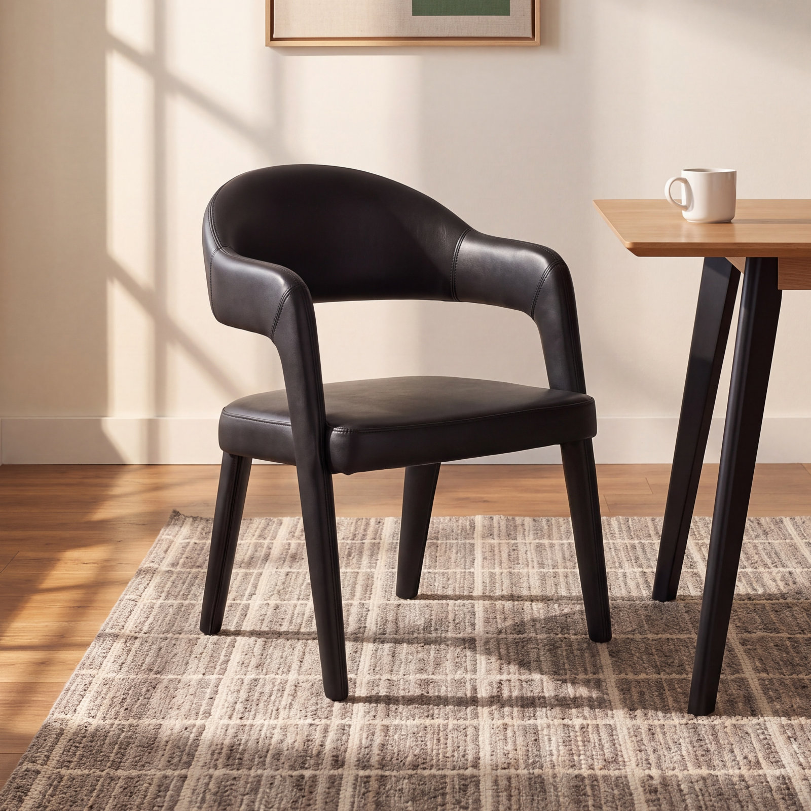 Waymon Genuine Leather Dining Chair, Black