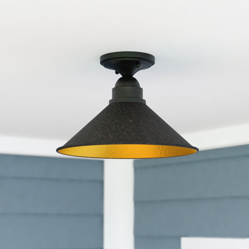 Outland Aged Iron And Light Gold 12'' W 1 - Bulb Outdoor Semi Flush Mount