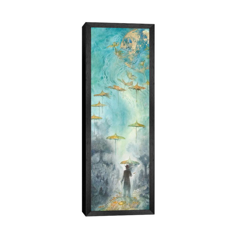 As The World Turns II by Stephanie Law - Panoramic Painting on Canvas, 91.44cm H x 30.48cm W x 3.81cm D, Black Floater Framed