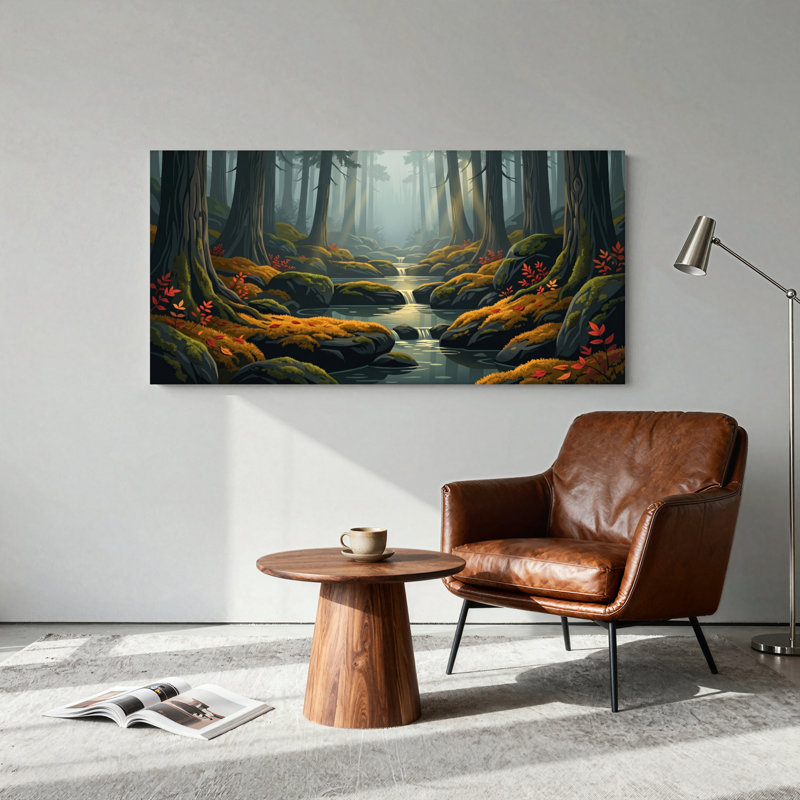 Ensemble de 1 tableau sur toile « Ruisseau forestier », L 32 po x H 16 po, Toile tendue