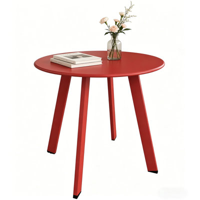 Modern Round Side Table, Small Accent End Table With 4 Angled Legs, Compact Coffee Table For Living Room, Bedroom, Balcony, Patio, Red