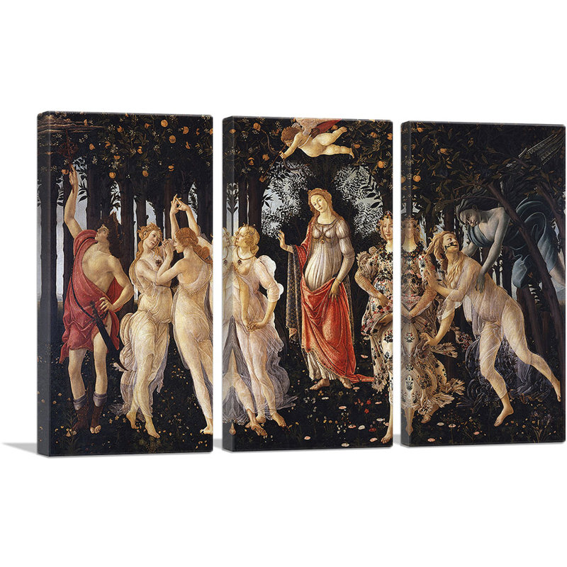 La Primavera Allégorie du printemps 1482 - impression de 3 pièces, H 40 po x l 60 po x P 0,75 po