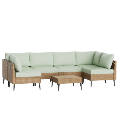 Ensemble de mobilier de patio extérieur, ensemble de canapé de conversation en osier 7 pièces pour canapé modulaire d'extérieur, canapé en rotin toutes saisons avec table et coussins pour le jardin, la piscine, la cour arrière