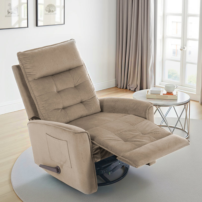 Soft Velvet Recliner Manual Swivel Rocker Recliner For Adults (Set Of 2), Small Recliners For Small Spaces-Light Brown