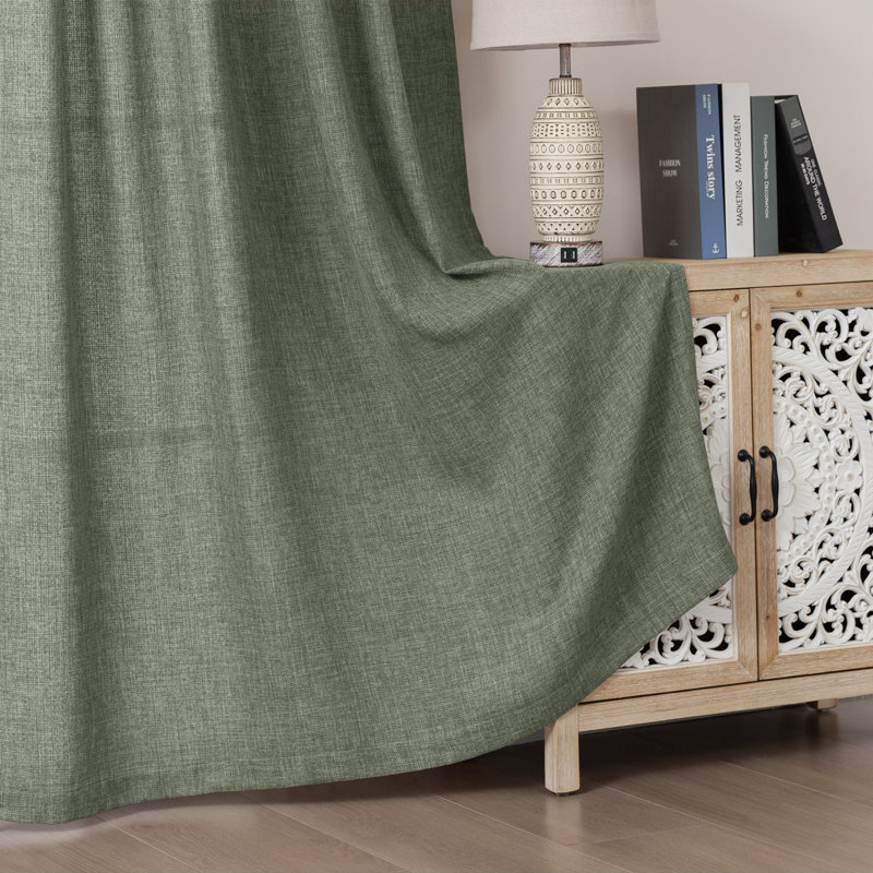 Linen Look Semi-Sheer Back Tab Curtain Pair, 52" W x 84" L, Sage
