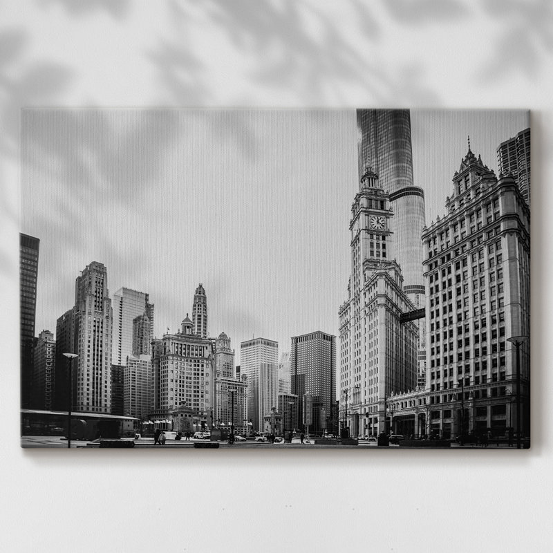 «Black and White Chicago» sur impression sur toile, H 8 po x l 12 po x P 1,5 po