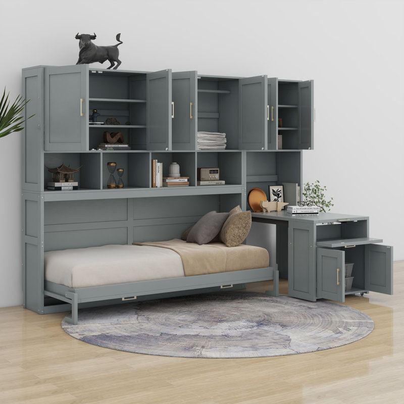 Lit escamotable avec placard Murphy, Gris