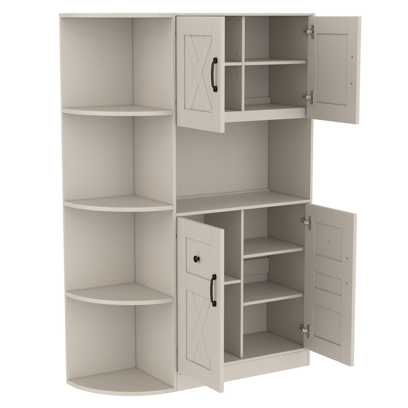 Multifunctional Left-Right Combination Hall Cabinet (Separately Usable), 4 Hooks & Storage, 2-in-1 Hall Tree & Storage Cabinet for Living Room, Kitchen & Hallway, Antique Beige