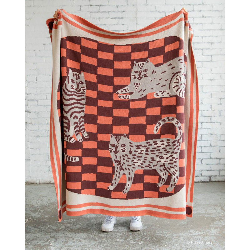 Three Of Cats Throw Blanket, Madder Root