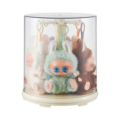 Clear Display Case Storage Box, Stackable 360 Rotating Display case Acrylic Organizer Box with 6 Hooks,Holder Display Case for 5.9-7 Inch Figure Keychain