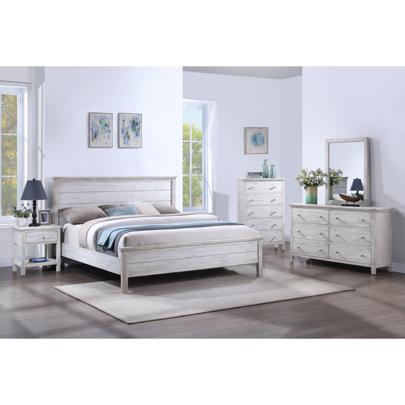 Commode 6 tiroirs Geneva - Finition blanc vieilli
