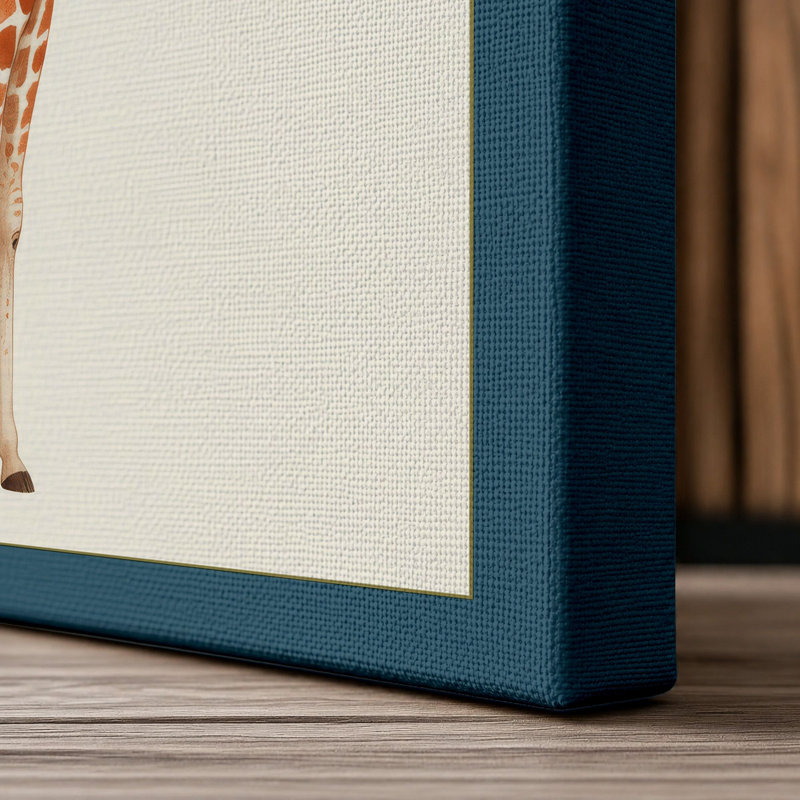 Giraffe Reaching High Boho - Wrapped Canvas, 30x20 - 76.2 x 50.8 cm, Teal Border