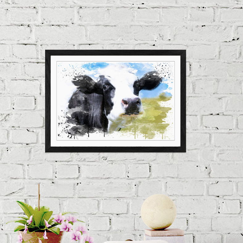 Cow in the Meadow - Wall Art, 45cm H x 62cm W, Framed Picture