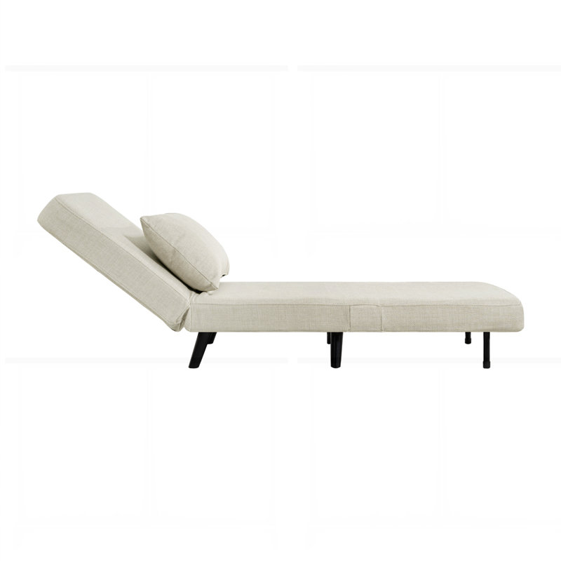Chaise longue pliable en lin avec dossier réglable et repose-pieds amovible, Beige