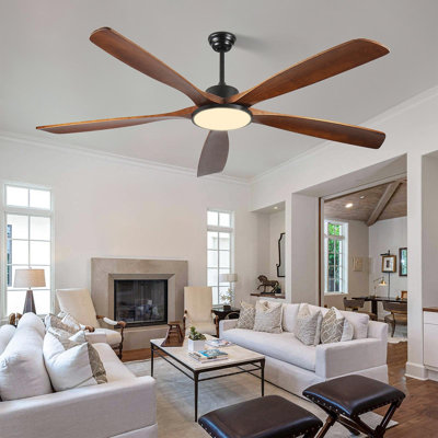 72-Inch Large Outdoor Ceiling Fan With Remote Control And Light With Three-Color Dimming, 5 Reversible Wooden Blades, Modern Garden, Patio, Farmhouse, Living Room And Bedroom Ceiling Fan
