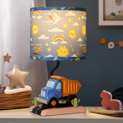 Car Bedside Table Lamp For Kid, Truck Nursery Lamp For Boy Girl Bedroom Nightstand Study Room,cute Desk Lamp With Blue Lampshade For Toddler Playing Room Classroom Decor