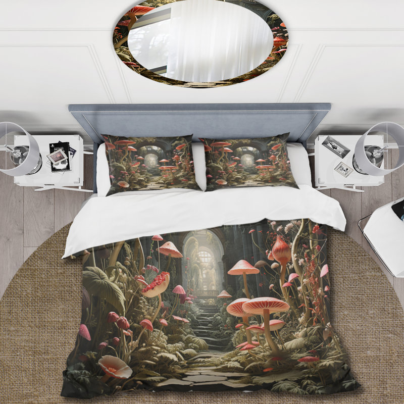 Twin Mushroom Secret Garden Microfiber Duvet Cover Set