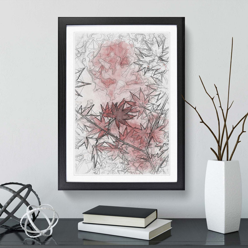Red Leaves of a Maple Tree in Abstract - Picture Frame Graphic Art Print, 87cm H x 62cm W x 2cm D, Black Framed