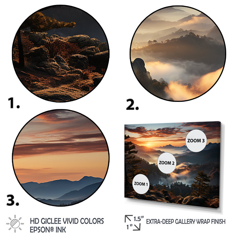 Mountain Majesty Sunsets Embrace I - forêt et rivière, art mural, Cadre flottant blanc, H 12 po x l 20 po x P 1 po