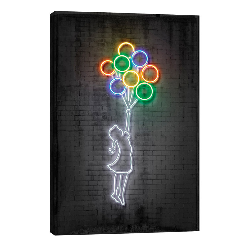 Flying Balloons Girl - Wrapped Canvas Print, 66.04 cm H x 45.72 cm W x 3.175 cm D