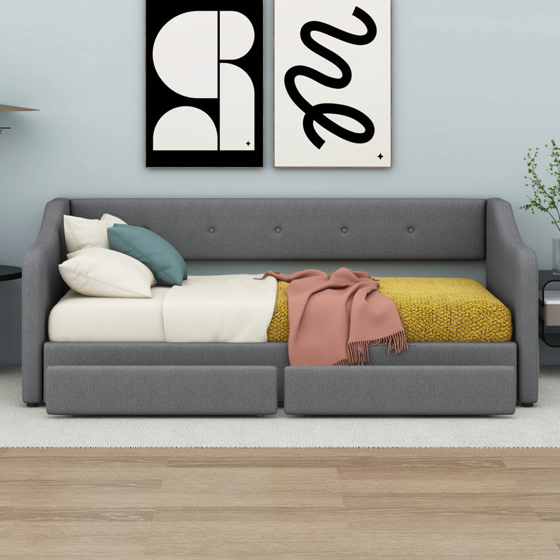Lit de jour avec tiroirs, lit de jour extensible simple à très grand avec 2 tiroirs de rangement pour la chambre à coucher