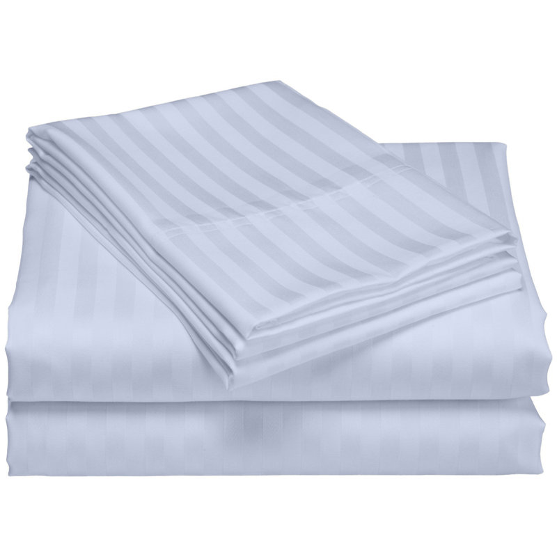  Ensemble de draps en satin de coton de qualité égyptienne 600 fils, Bleu, Ensemble de draps pour grand lit + un drap-housse 