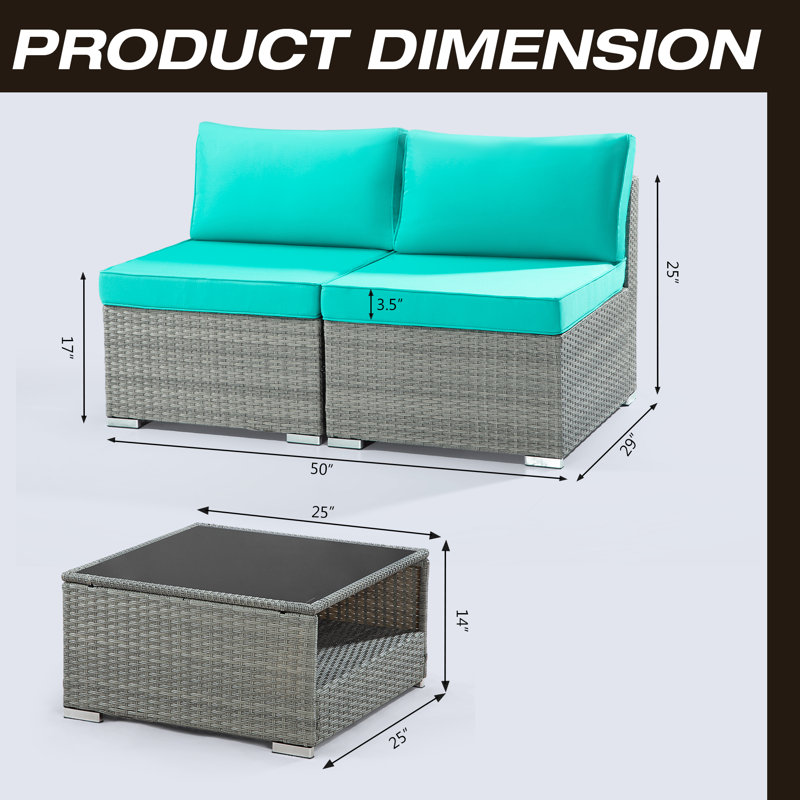 Ensemble de conversation avec canapé 11 pièces Jillien, Bleu ciel