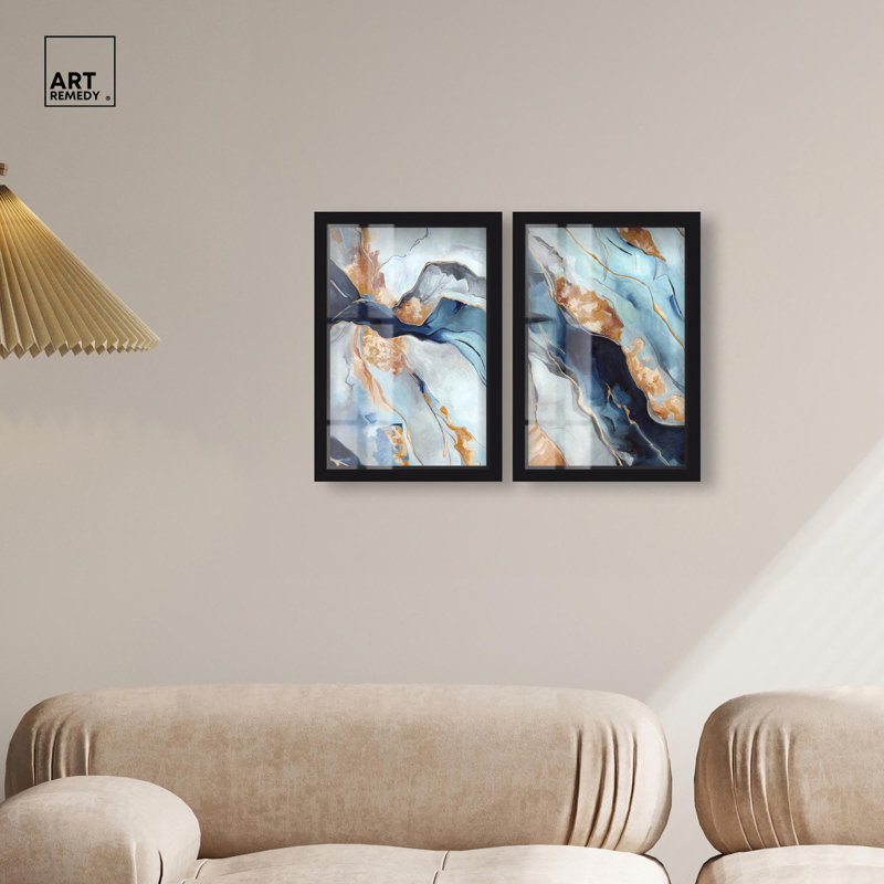 «Blush Pink Whimsy Blue Art», ensemble de 2 panneaux par Shadowbox , Noir, H 16 po x l 11 po