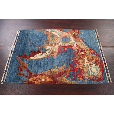Tapis en laine à motif végétal abstrait noué à la main 3 x 5