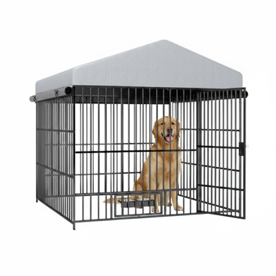 Spacious Outdoor Canine Enclosure, Pet Containment Area for Dogs, Run Enclosure, Metal Shelter Fence Complete with a Top Cover (Dimensions: 6.6 Feet Long x 6.6 Feet Wide x 6.4 Feet High).