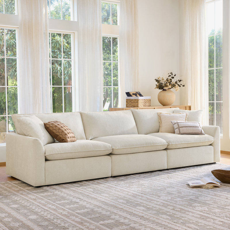 Modern Upholstered Sofa with Plush Foam Cushions & Solid Wood Frame, Linen, 3