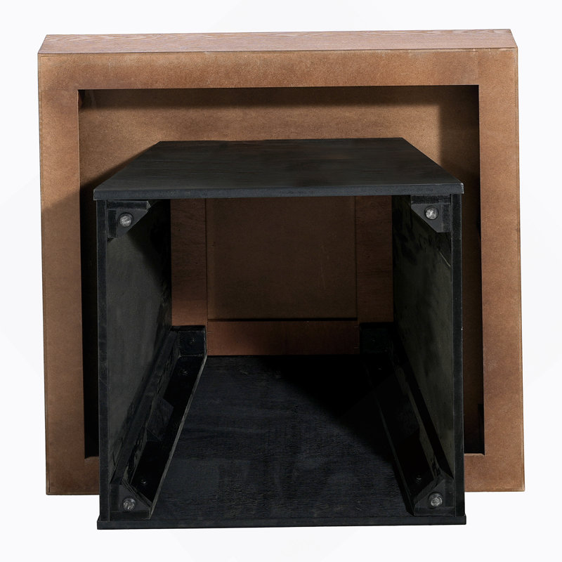 Table basse moderne carrée 31,5 po pour le salon, plateau en grain de bois brun et base noire, table d'appoint de style maison de campagne de style Mid-Century
