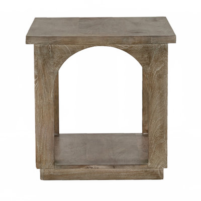 24" Brown Distressed Solid Wood Square Floor Shelf End Table