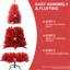 Arbre de Noël rouge de 7 pi pour les Fêtes, 1066 pointes, branches à charnières dépliantes automatiques, base en métal stable en couleur, assemblage rapide à structure dense, support robuste