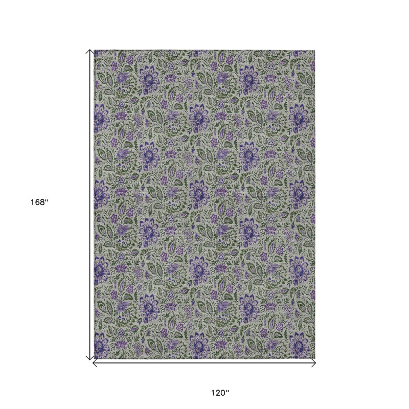 Tapis d'intérieur lavable floral mauve 10 pi x 14 pi