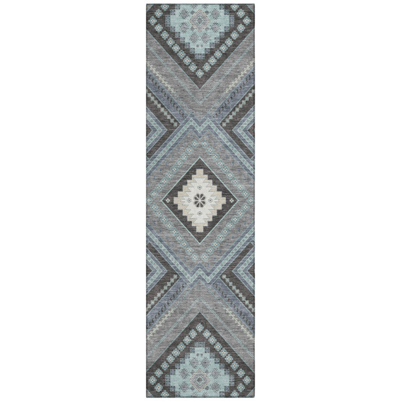 Solene Pewter Washable Indoor-Outdoor Rug - , 2'3" x 7'6"