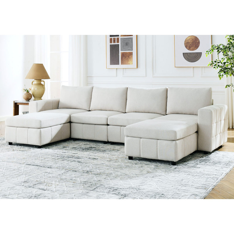 Canapé modulaire 6 pièces rembourré, Mélange de polyester beige