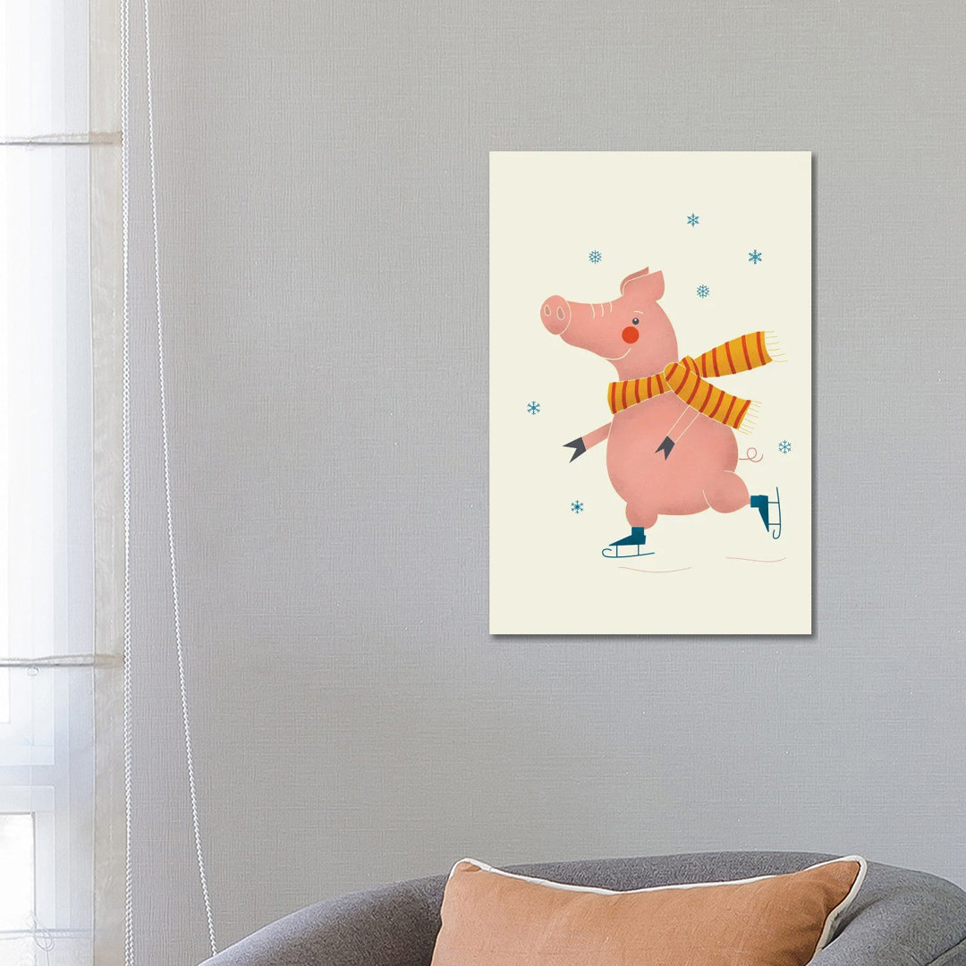 Ice Skating Pig von Show Me Mars - Galerie-verpackte Leinwand Giclée auf Leinwand