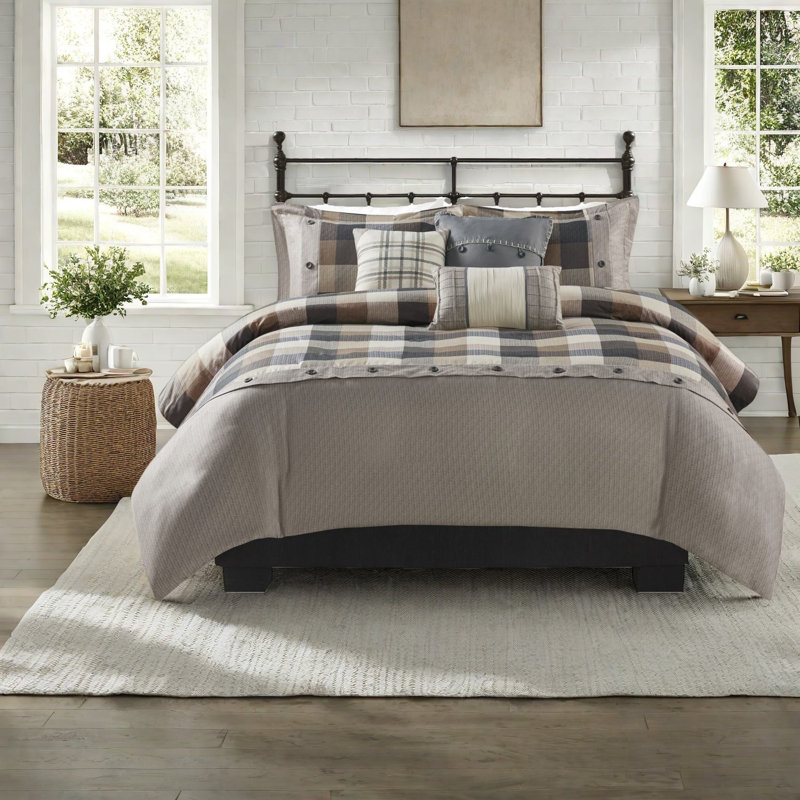Ensemble de literie très grand / très grand de style campagnard, tissu à chevrons en polyester avec motif écossais Buffalo pour une décoration intérieure confortable