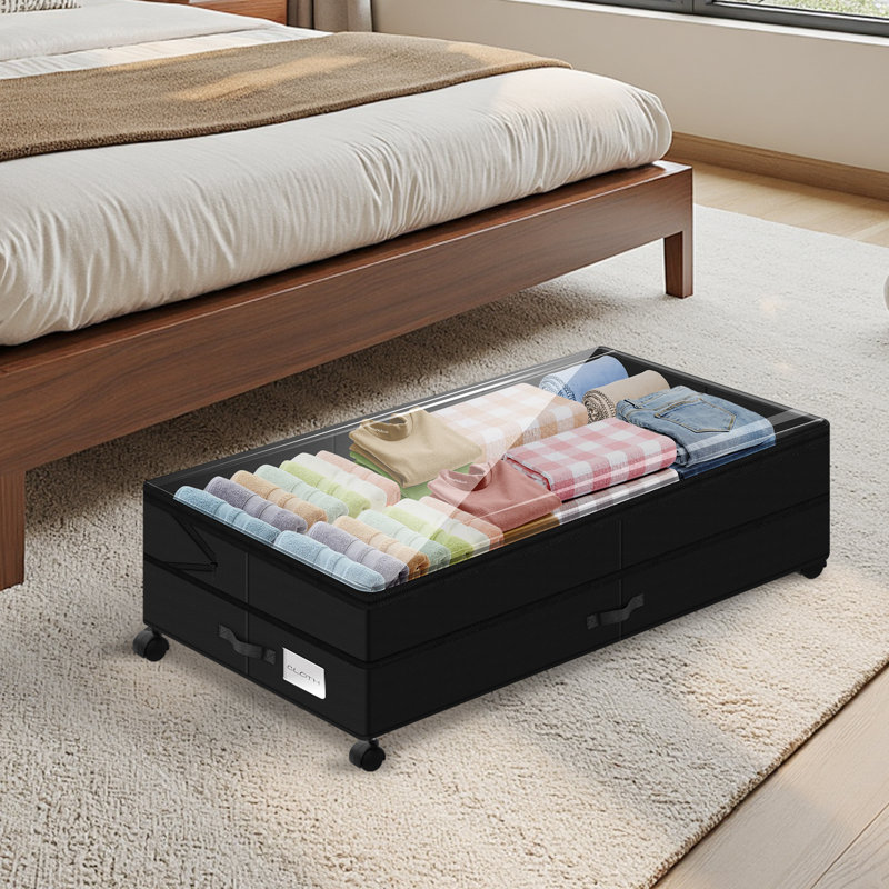 Rangement rétractable sous le lit avec roulettes - noir