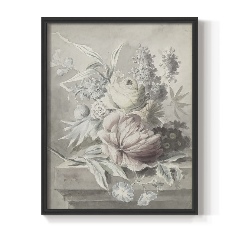 Impression florale vintage encadrée Lxxxix - bois massif, Noir, noir, noir, noir, H 21 po x l 17 po