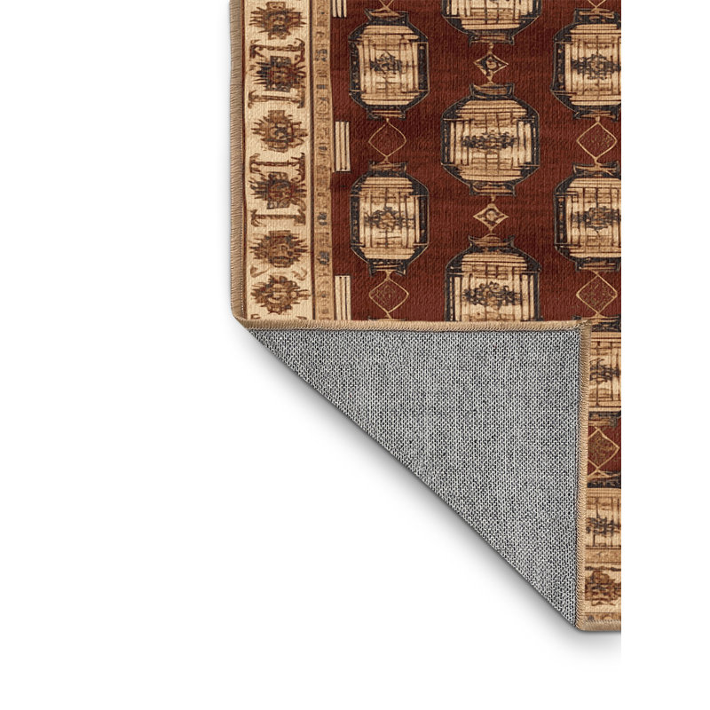 Tapis art déco brun lavable à la machine, Rond 6 pi
