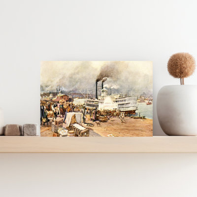 1870S St. Louis Missouri Mississippi River Levee Loaded With Goods And The Steamboat Robert E Lee At Dock Classic Retro Vintage Urban Wall Art