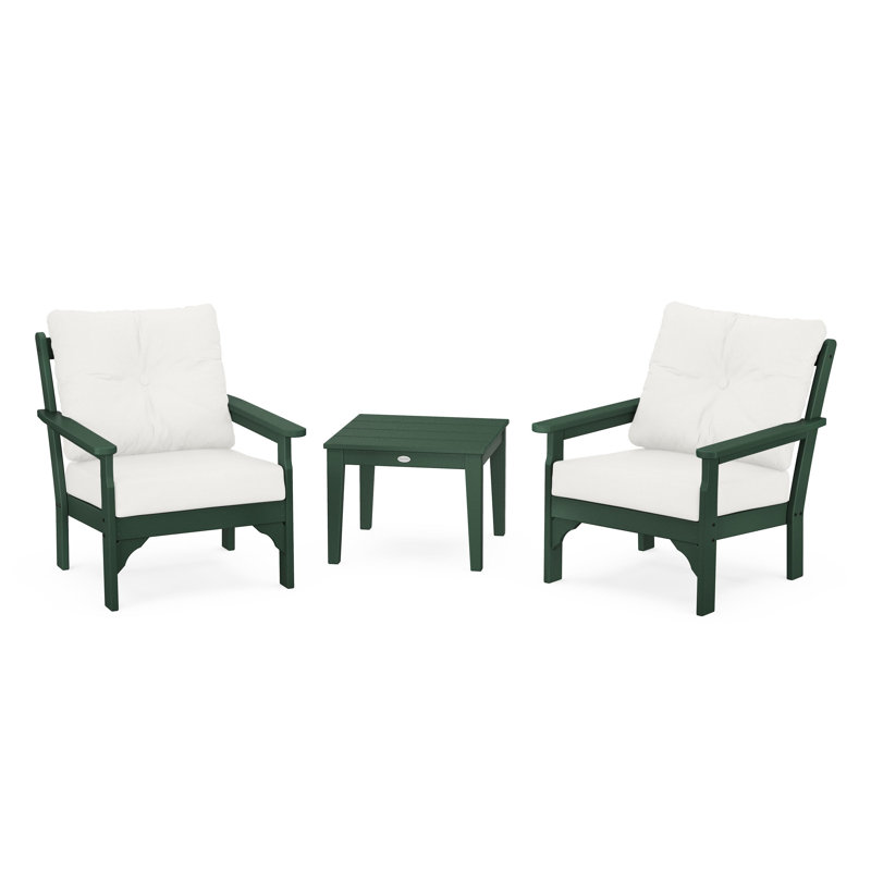 Vineyard 3-Piece Deep Seating Set, Green, Natural Linen