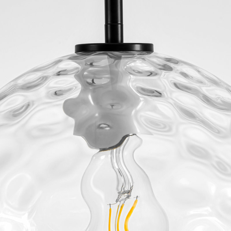 Vulpecula 1 - Light Glass Globe Pendant With Clear Hammered Glass, Matte Black