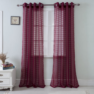 Jardine Plaid Stripe Sheer Window Curtain Panel