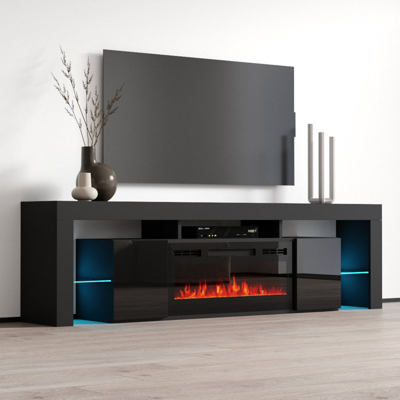 Soleo Black 79" Electric Fireplace TV Stand with Storage Cabinets